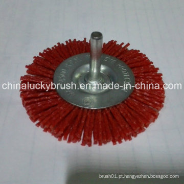 4 &quot;Red Nylon escova de roda de material abrasivo com eixo (YY-466)